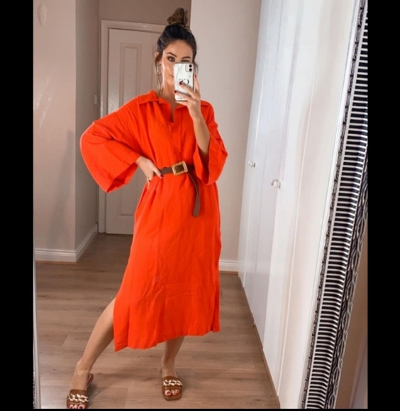 chinese dress ladies Zara Women's Linen Maxi Shirt Dress | XXL UK18